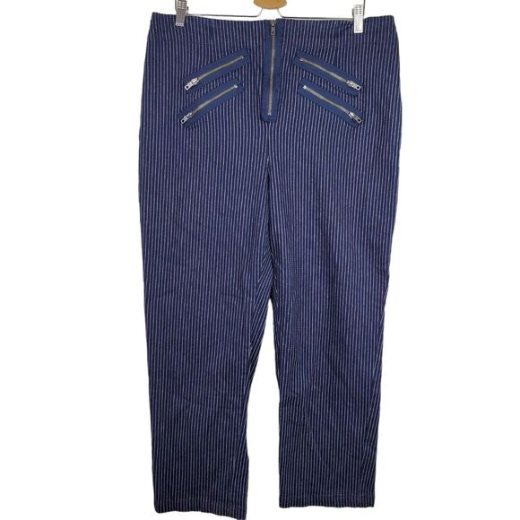 UO Silence + Noise OB670302 Blue White Pin Striped High Waist Cropped Pants  16 - Picture 1 of 5